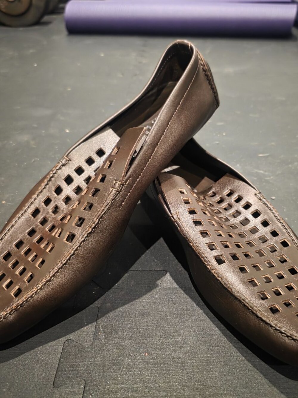 Helmut Lang Brown Perforated Leather Slip-On Loafers Men's Size 9